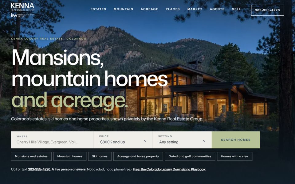 kennaluxuryrealestate.com home page, a site we built and run