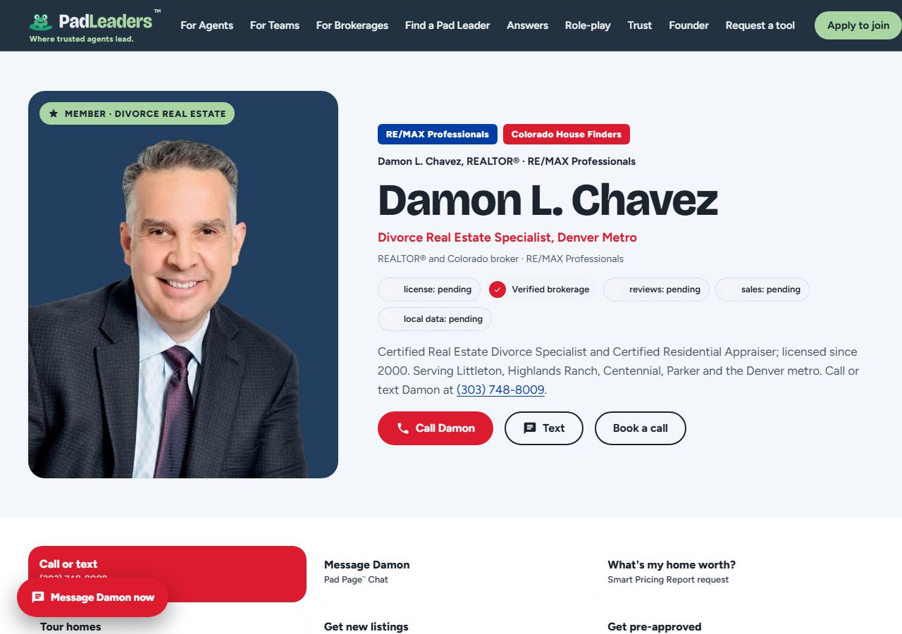 Damon L. Chavez Pad Page in RE/MAX Professionals brand