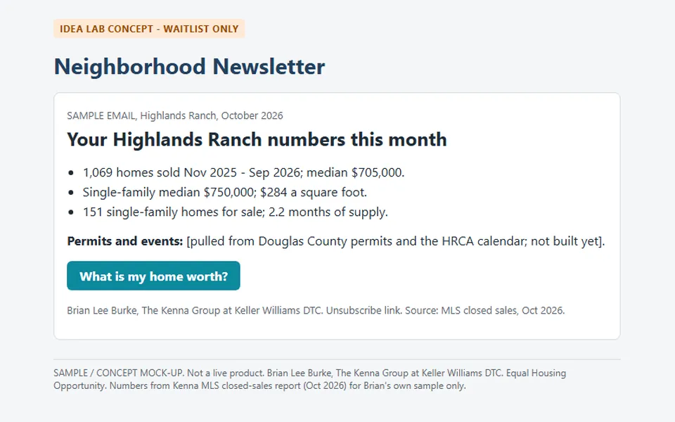 Neighborhood Newsletter: screenshot of a sample we built