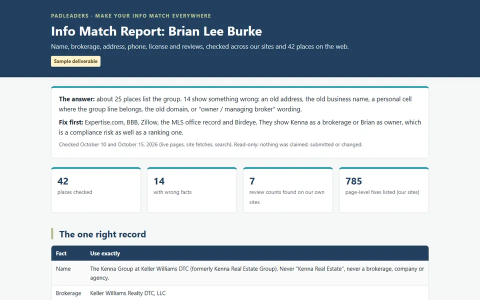 Make Your Info Match Everywhere: screenshot of a sample we built