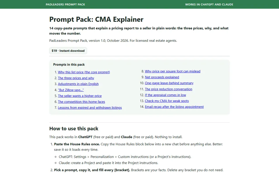 Prompt Pack: CMA Explainer: screenshot of a sample we built