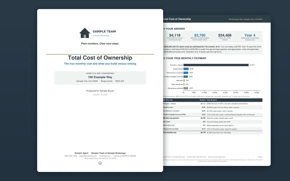 Total Cost of Ownership Report™: pages from a sample report we built