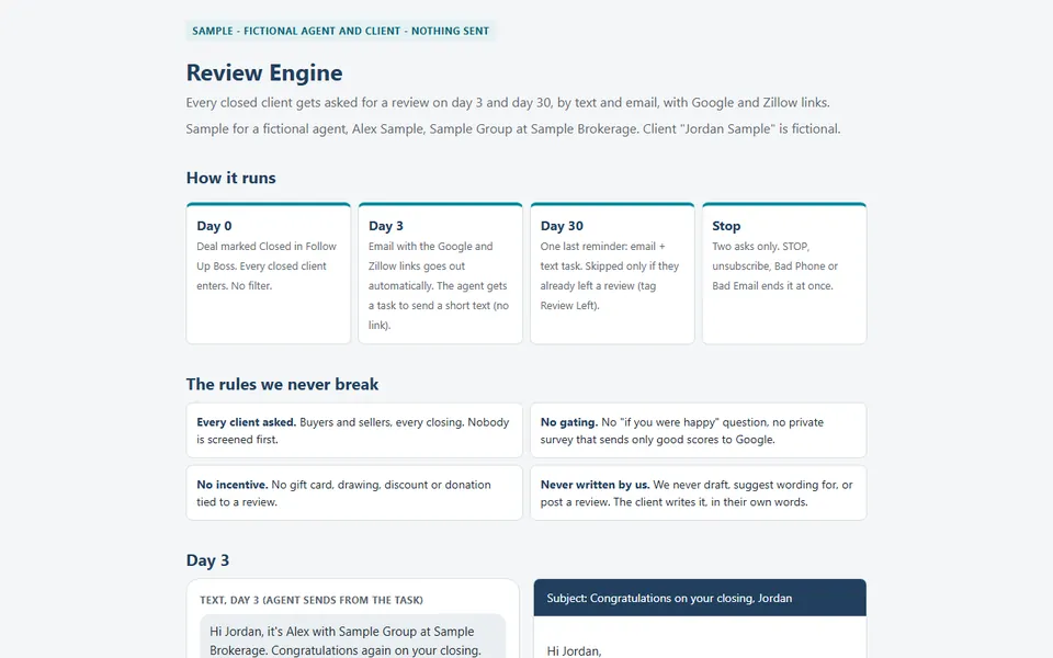 Review Engine: screenshot of a sample we built