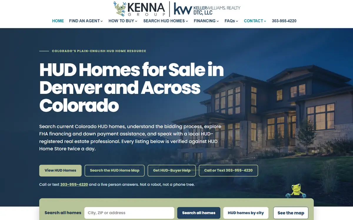 Denver HUD Homes home page on a desktop browser