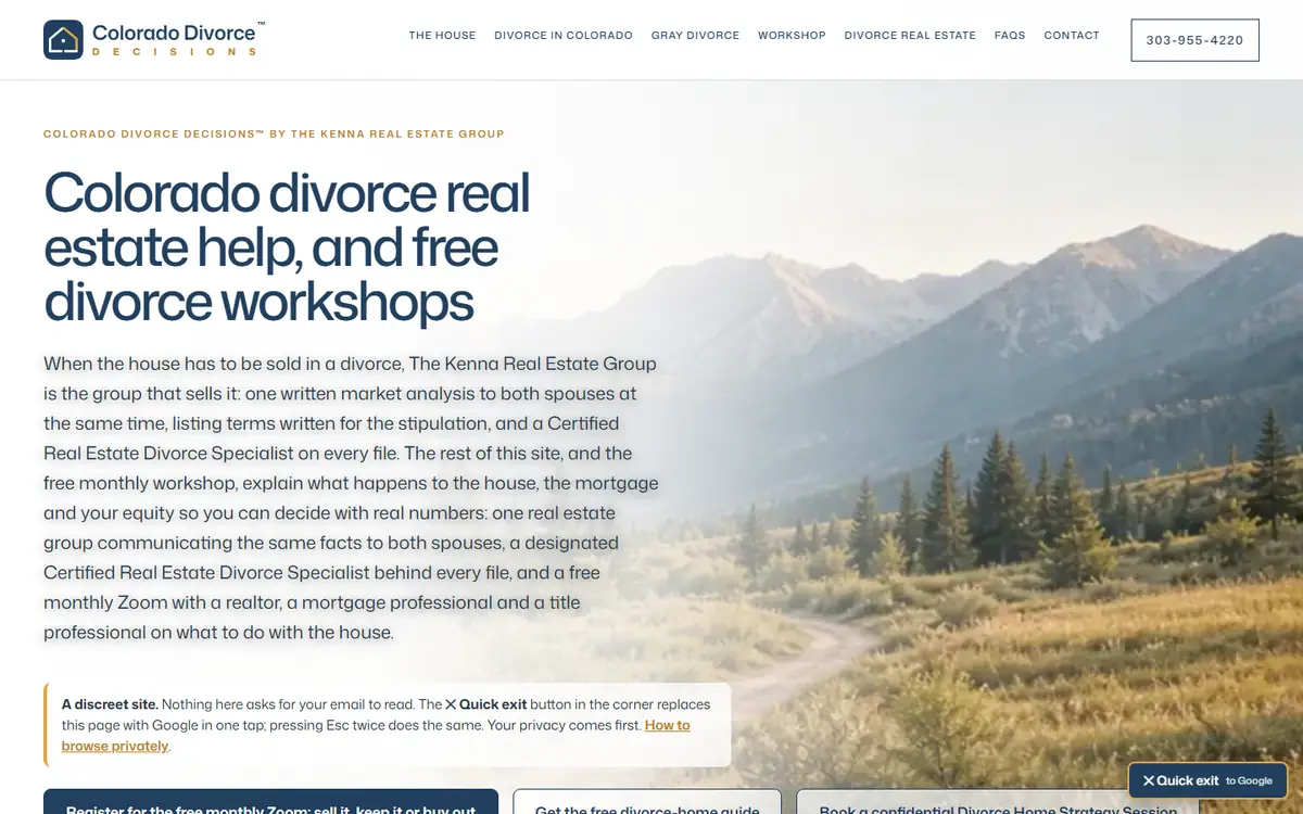 Colorado Divorce Decisions home page on a desktop browser