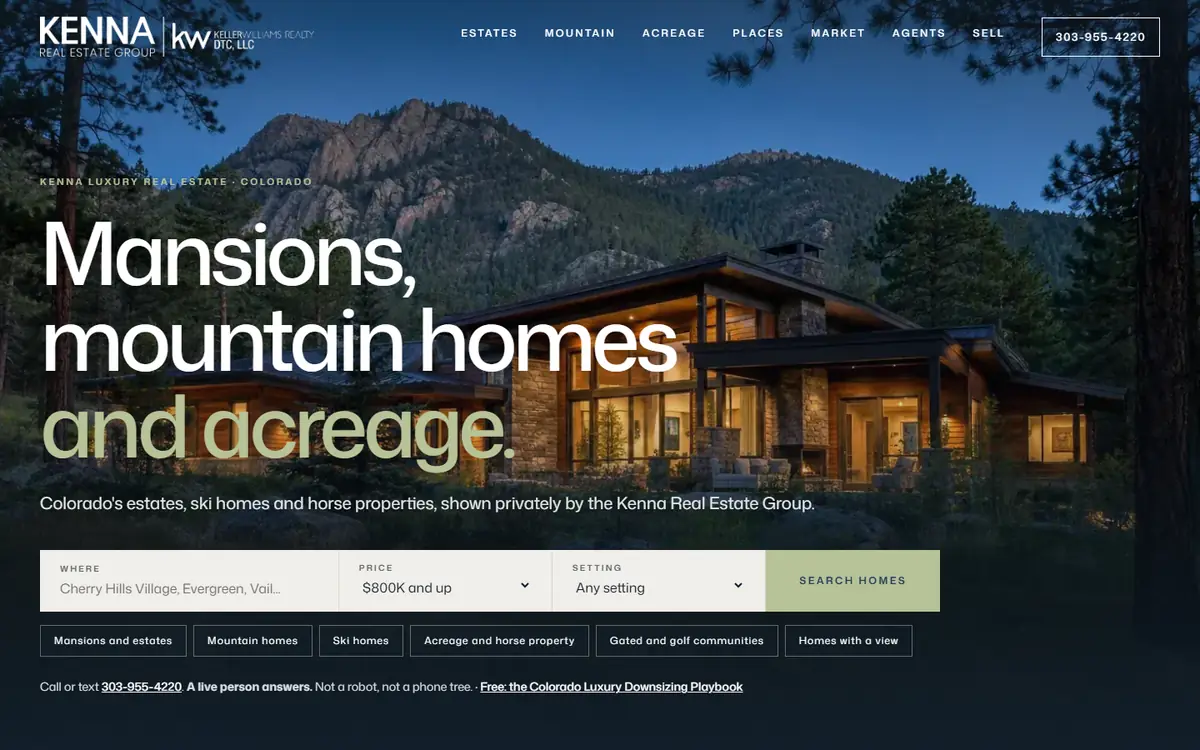 Kenna Luxury Real Estate home page on a desktop browser